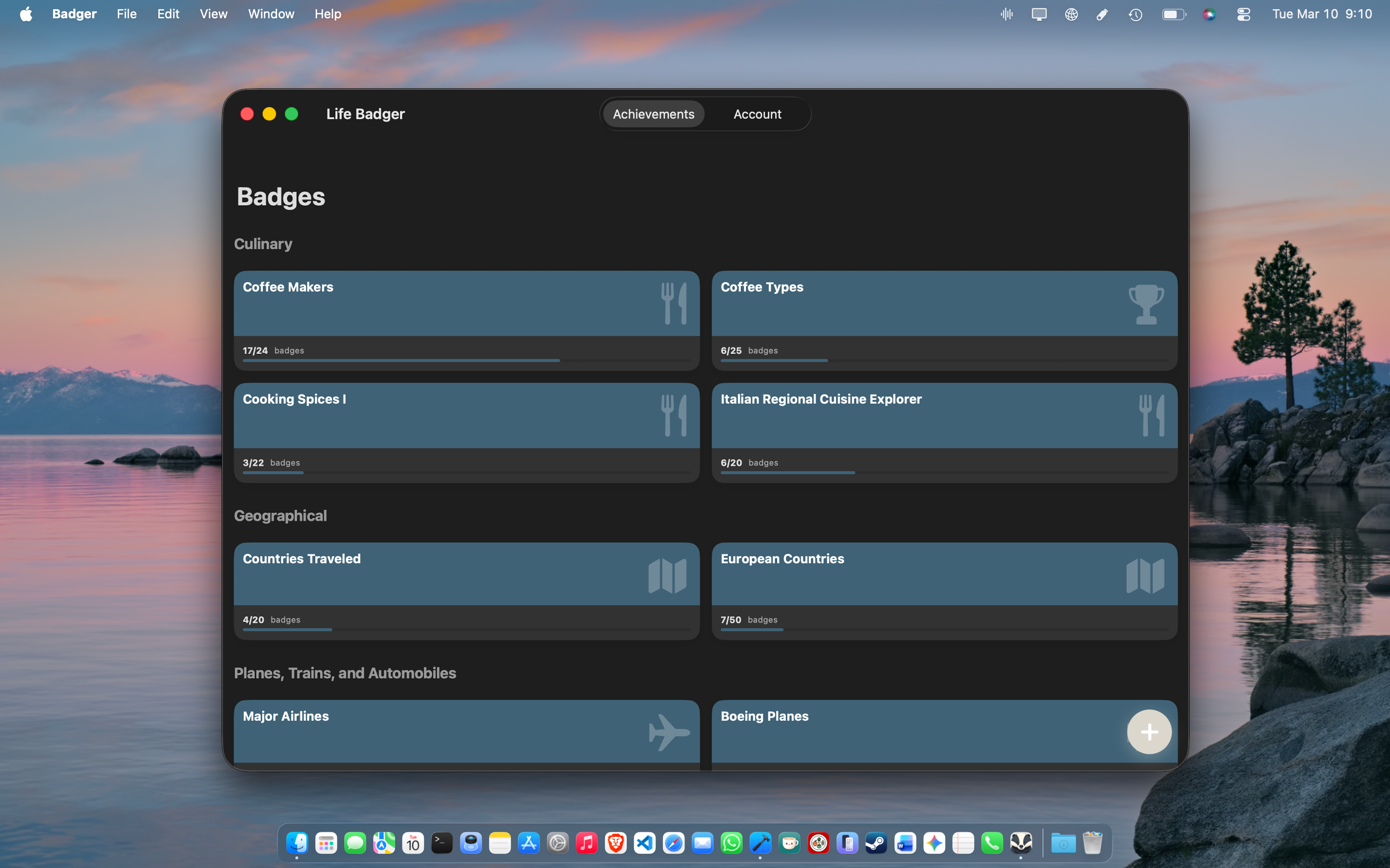 Life Badger achievement tracking app screenshot